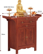 Large-Capacity Prayer Cabinet, Altar Table with Drawers, Solid Thickened Bamboo Board with Retro and Elegant Chinese carvings, Suitable for Entrance, Living Room, Bedroom 68cm