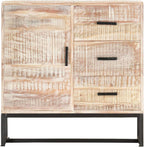 White Solid Acacia Wood Sideboard with Powder-Coated Steel Frame, 4 Storage Compartments for Living Room Dining Room Hallway Organization, Retro Style Furniture with Unique
