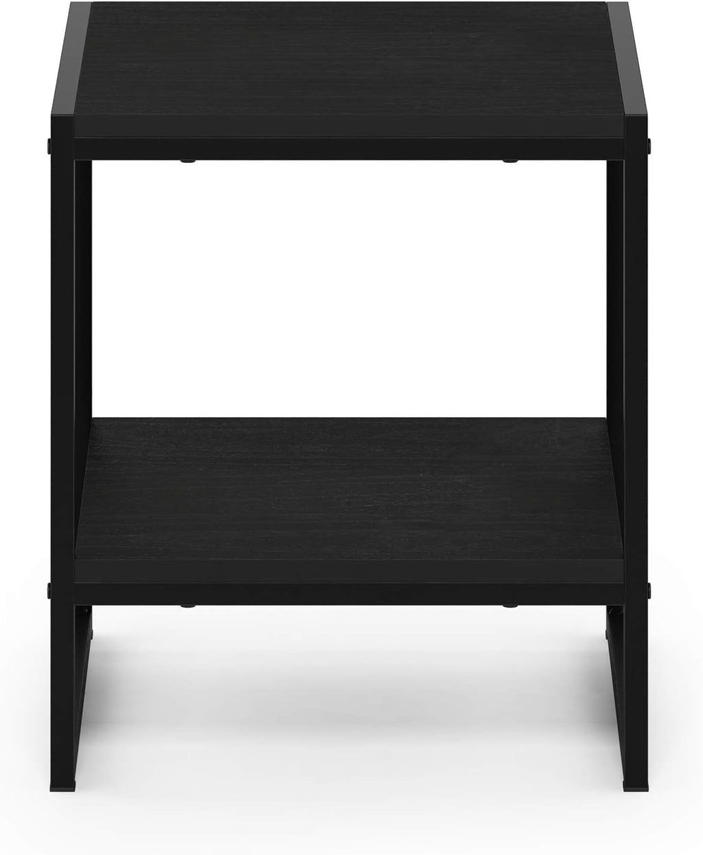 Furinno Camnus Side Table, 2-Tier Black End Table with Metal Frame, Square Night Stand with Open Shelf, Bedside Table, Easy Assembly, for Living Room, Bedroom, Dark Americano