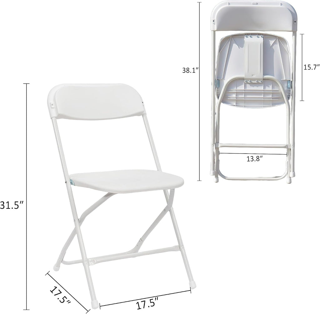 100 Pack Plastic White Folding Chairs with 350LBS Capacity, Foldable Commercial Seat with Steel Frame, Portable Indoor Outdoor Chairs for Office, Party, Events, Wedding, Kitchen, Dinning, School