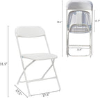 100 Pack Plastic White Folding Chairs with 350LBS Capacity, Foldable Commercial Seat with Steel Frame, Portable Indoor Outdoor Chairs for Office, Party, Events, Wedding, Kitchen, Dinning, School