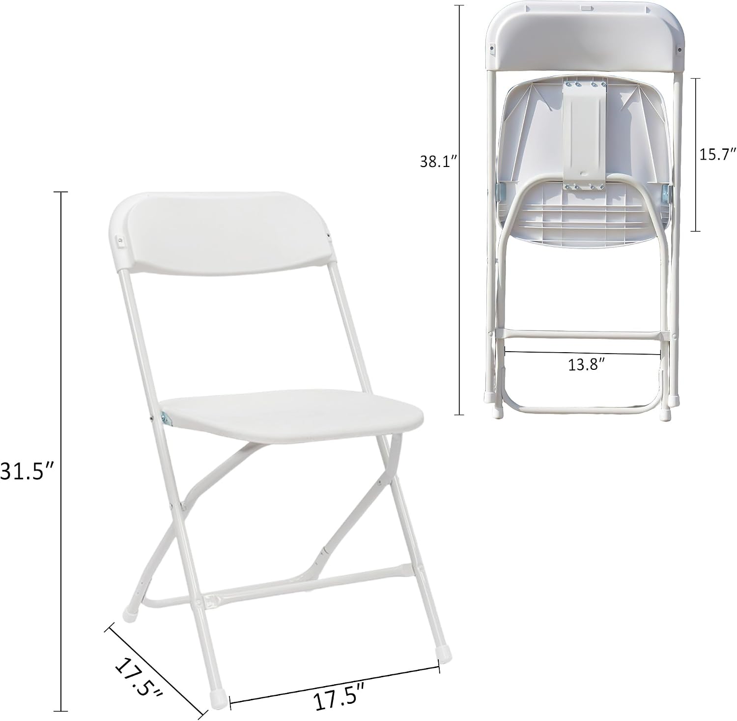 100 Pack Plastic White Folding Chairs with 350LBS Capacity, Foldable Commercial Seat with Steel Frame, Portable Indoor Outdoor Chairs for Office, Party, Events, Wedding, Kitchen, Dinning, School