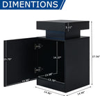 Black Nightstands Set of 2, LED End Table for Bedroom, Modern Bedside Table with Door One Storage Cabinet, Night Stand with Led Light