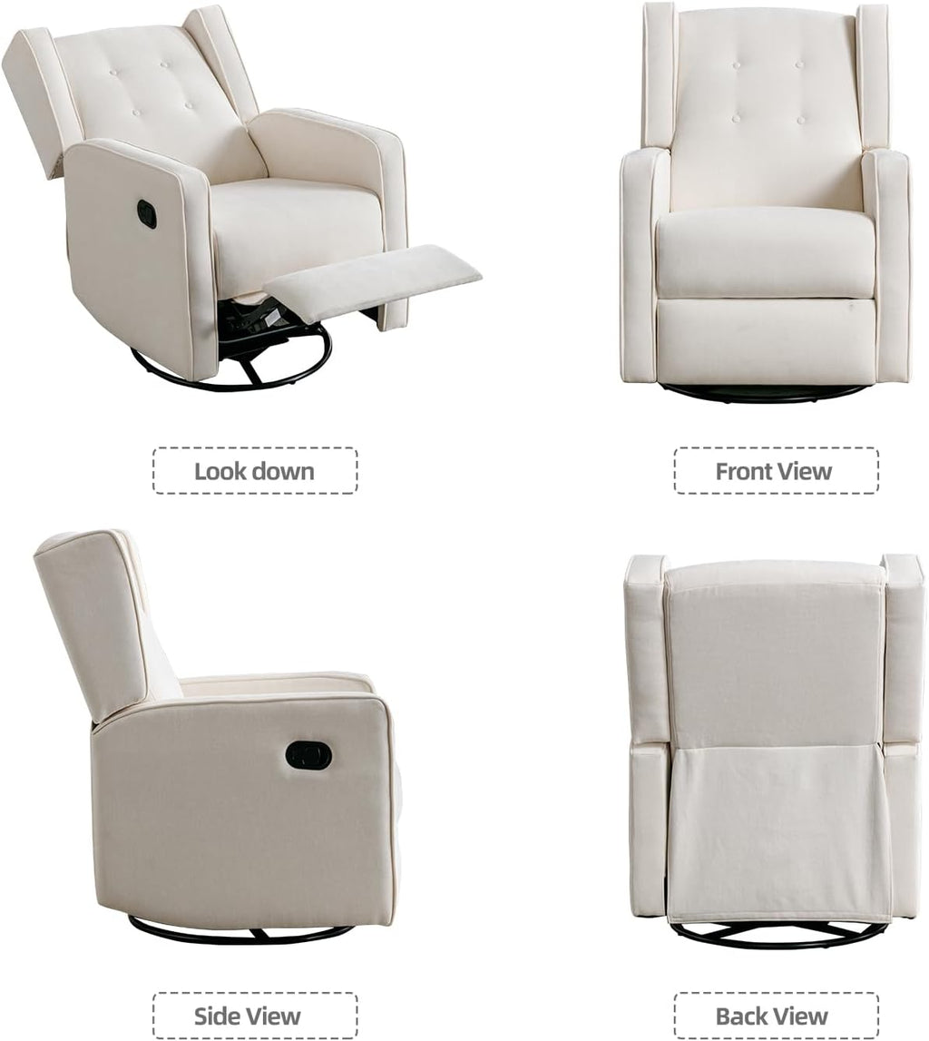 CANMOV Swivel Rocker Recliner Chair, Nursery Glider Chair, Nursery Rocking Chairs, Manual Reclining Chair, White