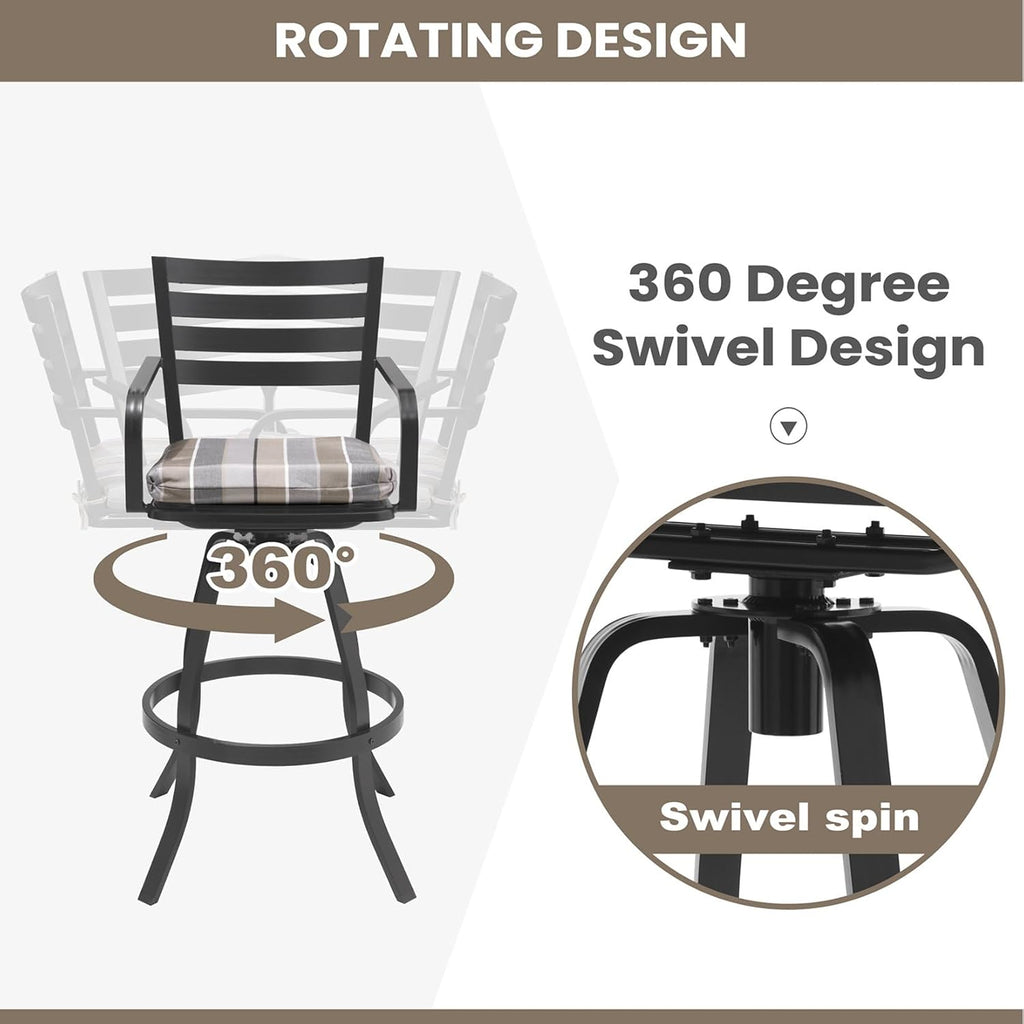 Pellebant Outdoor Bar Stools Set of 4 with Sunbrella Cushion, 29.5" Aluminum Swivel Bar Height Stool Chairs with Back & Footrest, Rust-Proof Patio Bartools for Deck Lawn Garden,Milano Char