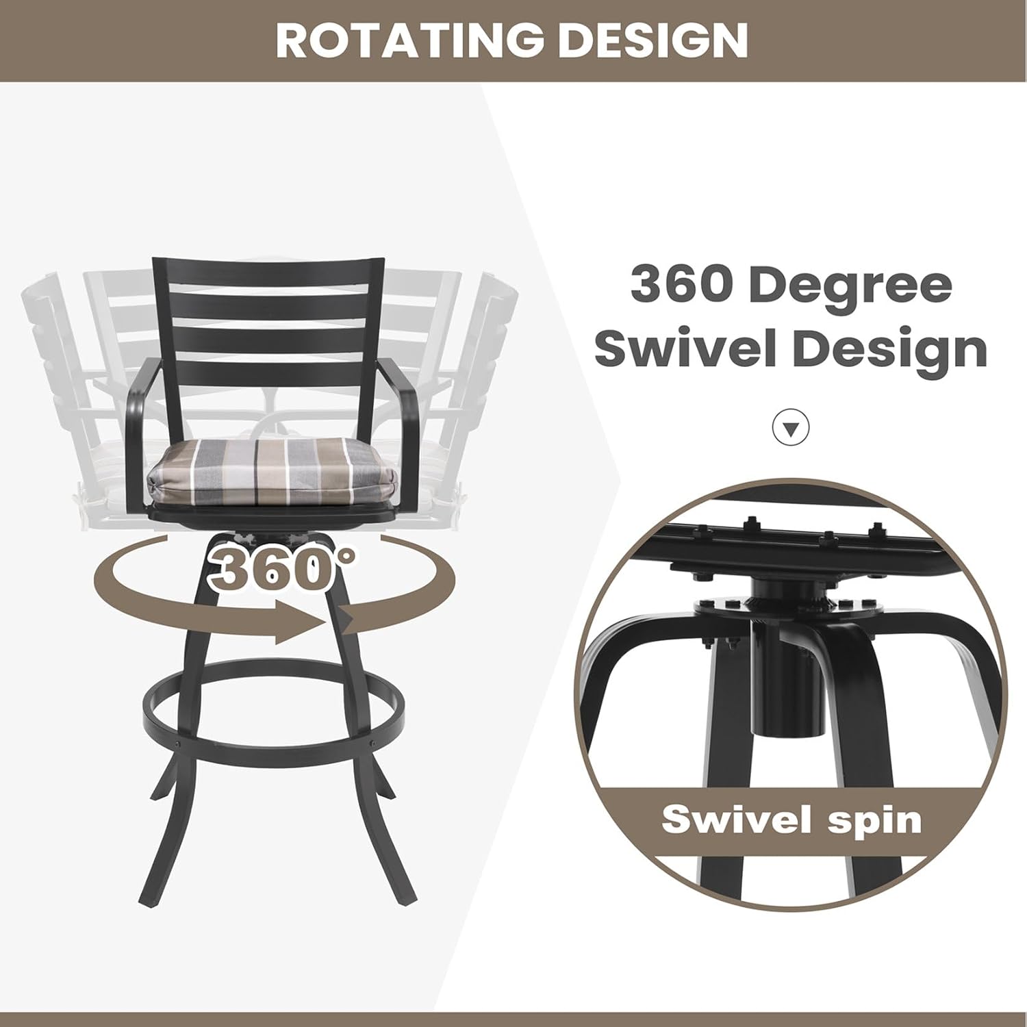 Pellebant Outdoor Bar Stools Set of 4 with Sunbrella Cushion, 29.5" Aluminum Swivel Bar Height Stool Chairs with Back & Footrest, Rust-Proof Patio Bartools for Deck Lawn Garden,Milano Char