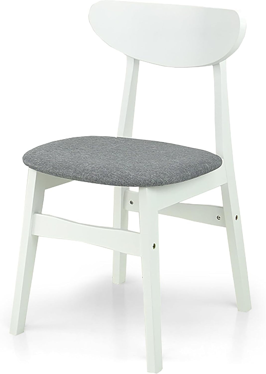 Set of 5 Dining Kitchen Round Table and 4 Yumiko Side Chairs Solid Wood w/Padded Seat, White Color
