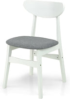 Set of 5 Dining Kitchen Round Table and 4 Yumiko Side Chairs Solid Wood w/Padded Seat, White Color