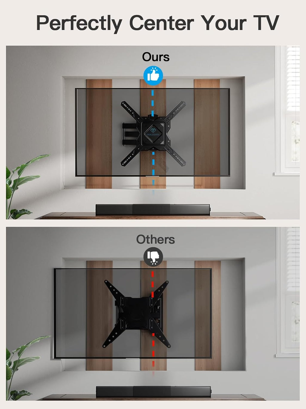 PERLESMITH Full Motion TV Wall Mount for 27-60 Inch Flat & Curved TVs, Single Stud TV Mount with Articulating Swivel Tilt - Wall Mount TV Bracket VESA 400x400mm up to 77 lbs, Perfect Center Design