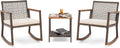 Verano Garden 3 Pieces Rocking Bistro Set, Outdoor Conversation Bistro Chairs and Table Set with Wood Armrest and Soft Cushions, Small Porch Set Balcony Set for Garden, Patio, Yard