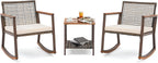 Verano Garden 3 Pieces Rocking Bistro Set, Outdoor Conversation Bistro Chairs and Table Set with Wood Armrest and Soft Cushions, Small Porch Set Balcony Set for Garden, Patio, Yard