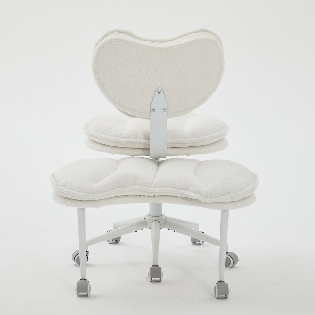 Cross Legged Office Chair with Wheels–360°Swivel Meditation Chair, Adjustable Height Yoga Office Chair for Adults, Ergonomic Kneeling Chair with Back Support for ADHD,Teddy Fabric Ivory