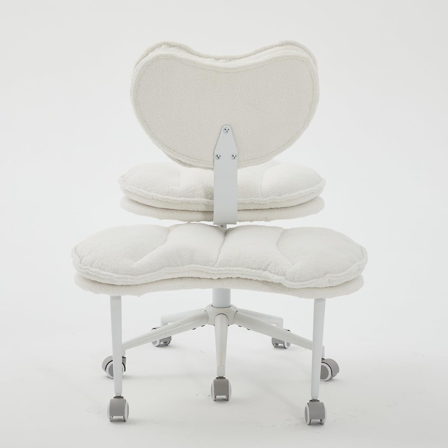 Cross Legged Office Chair with Wheels–360°Swivel Meditation Chair, Adjustable Height Yoga Office Chair for Adults, Ergonomic Kneeling Chair with Back Support for ADHD,Teddy Fabric Ivory