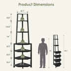 VECELO 6 Tier Corner Shelf 69 Inch Industrial Bookshelf with Metal Frame, Multipurpose Tall Plant Stand with Opening Display Shelves for Living Room, Bedroom, Home Office, Small Space, Black