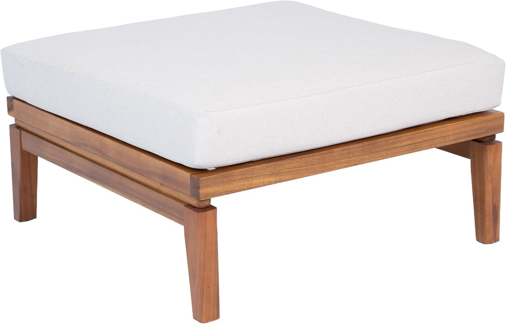 Christopher Knight Home Ellie Outdoor Ottoman with Water-Repellent Cushion, Acacia Wood Patio Ottoman, Outdoor Foot Stool for Patio Furniture Set, Versatile Stools for Balcony Garden, Beige+Teak
