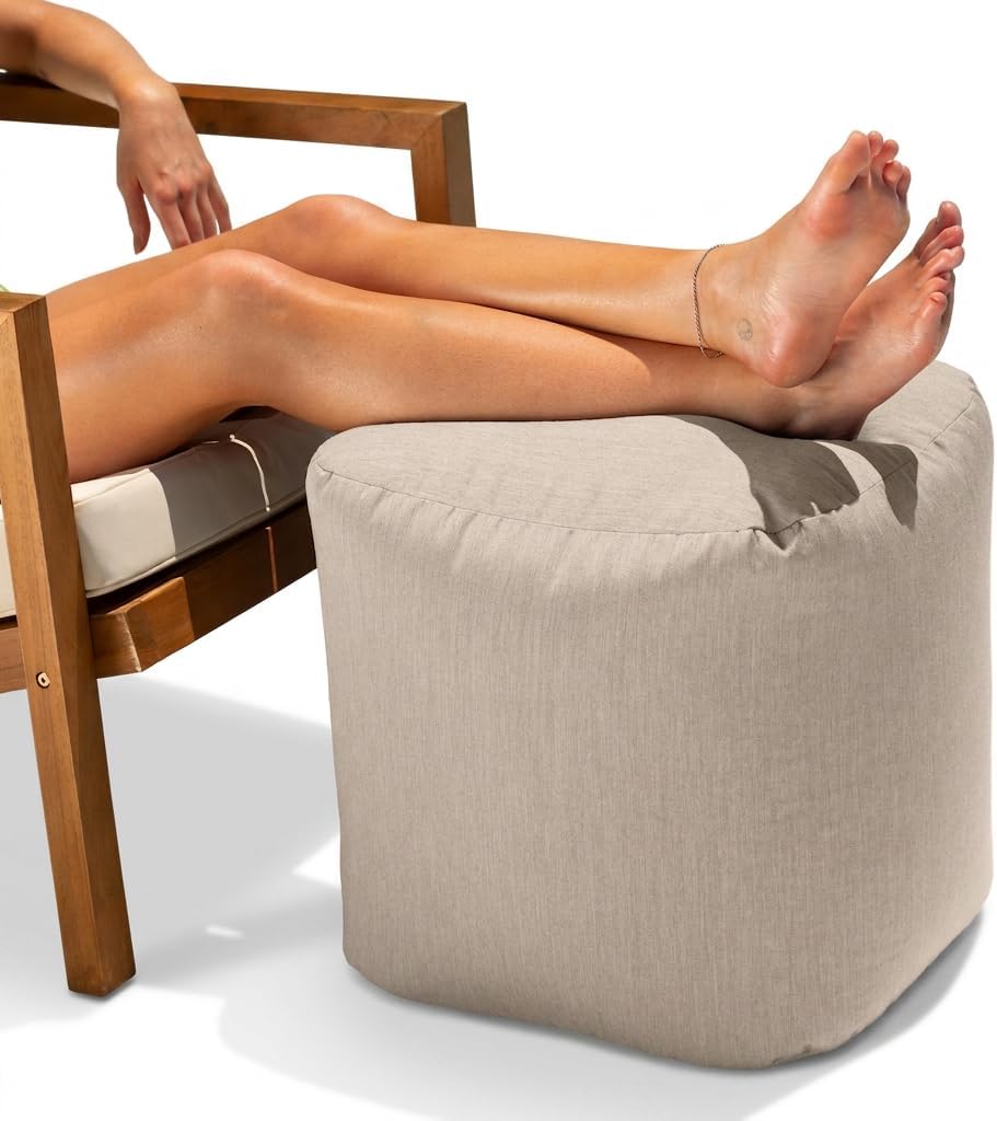 Jaxx Luckie Outdoor Patio Bean Bag Ottoman, Flax