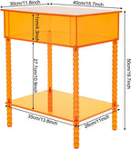16inch Acrylic End Side Table, 3 Tier Orange End Table with Large Storage Modern Nightstand Coffee Table Accent Table for Compact Space Living Room Bedroom