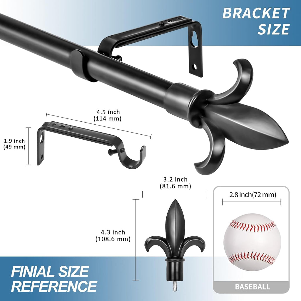 Urbanest Classic Forged Iron Fleur De Lis Window Drapery Rod Set (Black, 48"-84")
