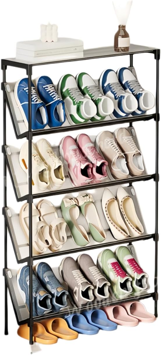 Space-Saving Angled Shoe Rack, 5/6-Tier Slim Entryway Organizer (5-Layer)