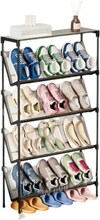 Space-Saving Angled Shoe Rack, 5/6-Tier Slim Entryway Organizer (5-Layer)