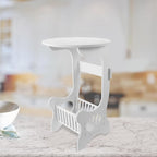 Small Round White End Table for Living Room Bedroom Balcony, Compact Bedside Coffee Table with Storage, Wooden Plastic Nightstand for Small Spaces