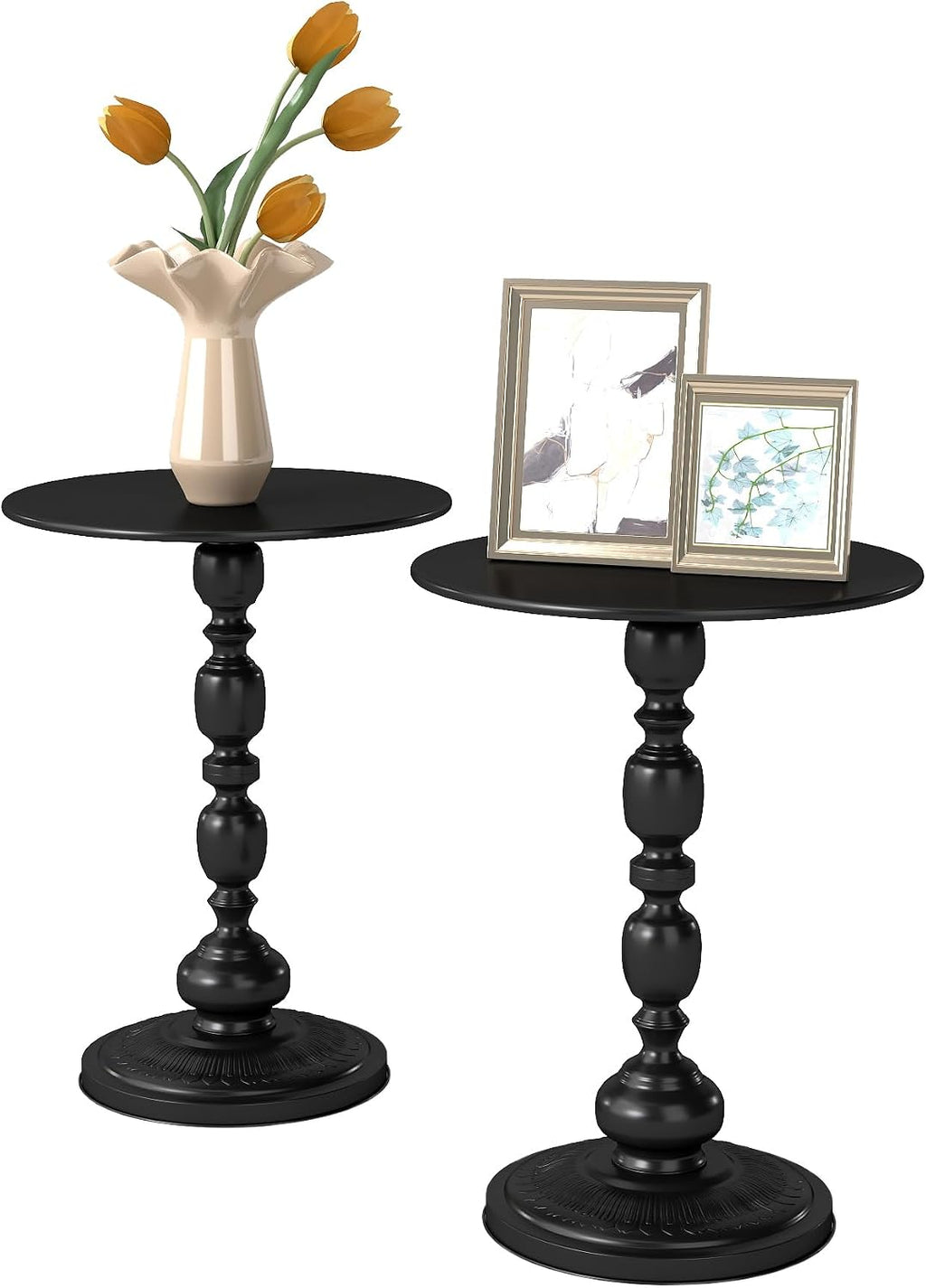 Set of 2 Vintage Small End Tables - Round Pedestal Side Table for Small Spaces, Perfect as Bedside Table for Living Room, Bedroom, Compact and Functional Vintage End Tables for Living Room
