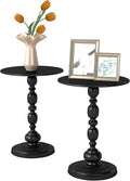 Set of 2 Vintage Small End Tables - Round Pedestal Side Table for Small Spaces, Perfect as Bedside Table for Living Room, Bedroom, Compact and Functional Vintage End Tables for Living Room