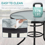 32in Outdoor Table Patio Dining Table Outdoor Dining Table with Umbrella Hole Round Tempered Glass for Yard Bistro Lawn Balcony