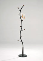Legacy Decor Metal and Wood Hall Tree Coat Hat Rack Black with Walnut Color Accents | With Walnut Color Accents, Metal and Wood Construction, Hall Tree, Coat and Hat Rack, Entryway Storage