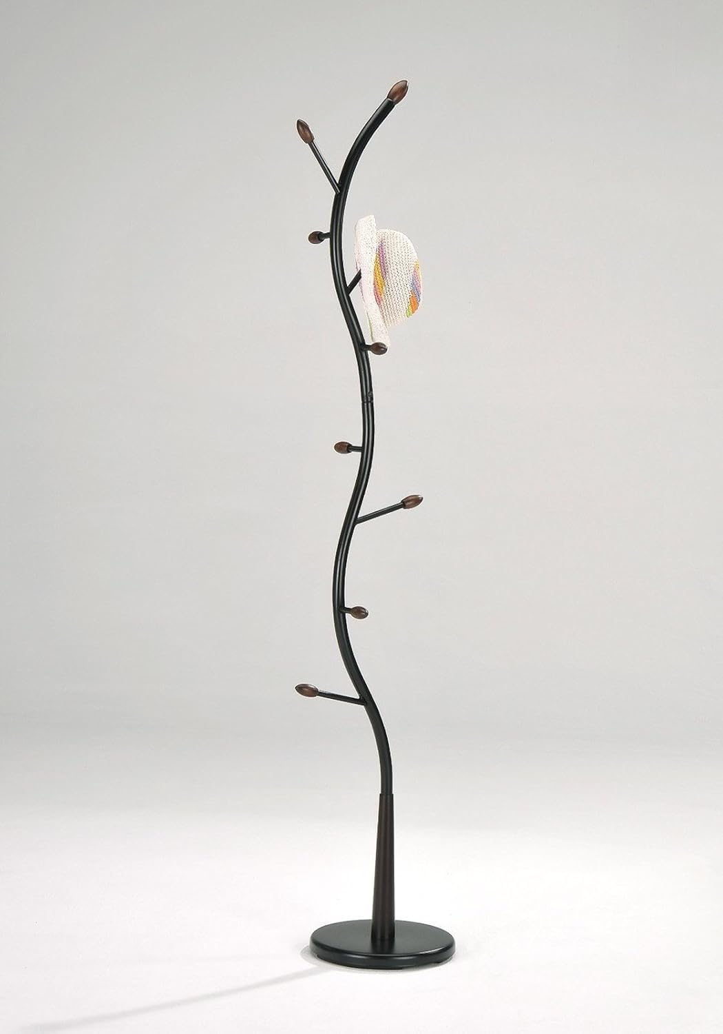 Legacy Decor Metal and Wood Hall Tree Coat Hat Rack Black with Walnut Color Accents | With Walnut Color Accents, Metal and Wood Construction, Hall Tree, Coat and Hat Rack, Entryway Storage