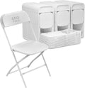 100 Pack White Plastic Folding Chairs, Portable Stackable Commercial Chairs with Steel Frame, 350 lb Capacity Indoor Outdoor Seating for Wedding Party Event Office Dining