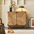 Entryway Cabinet Nordic Wooden Rattan Dining Sideboard Simple Storage Cabinet Living Room Porch Rack Sideboard Storage Cabinet
