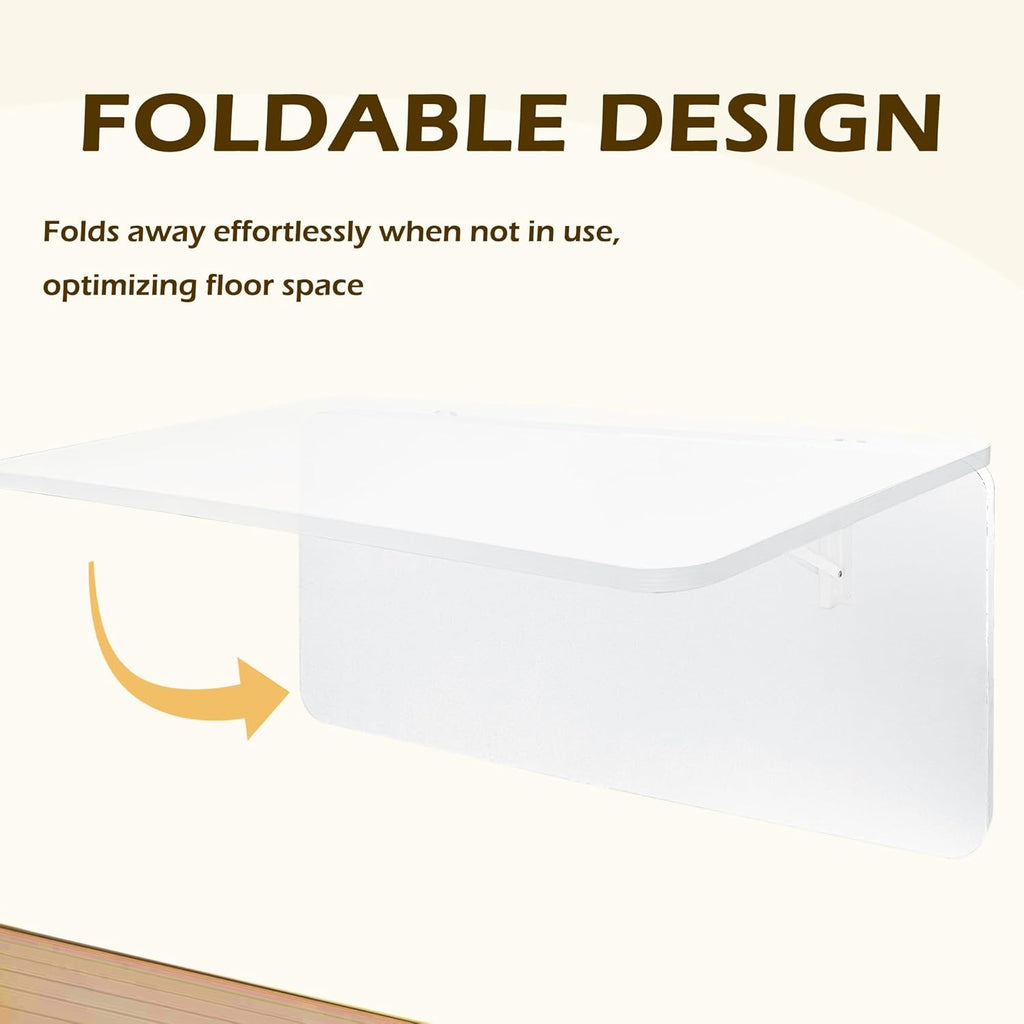 Laundry Folding Table, 40'' x 20'' Wooden Wall Mount Desk, Laundry Table for Folding Clothes, White, 40'' Length