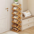 7 Tier Foldable Shoe Rack, Bamboo Vertical Shoe Organizer Tall for Multifunctional Narrow Shoe Shelf for Entryway, Closet, Corner, Bedroom, Hallway(Natural)