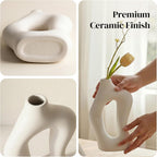 Dowan White Vases for Decor,Hollow Ceramic Vase Set of 2,7.6" Nordic Modern Boho ins Style Decorative Ceramic Aesthetic Flower Vase for Home Decor Modern Minimalist Table, Entryway Centerpieces