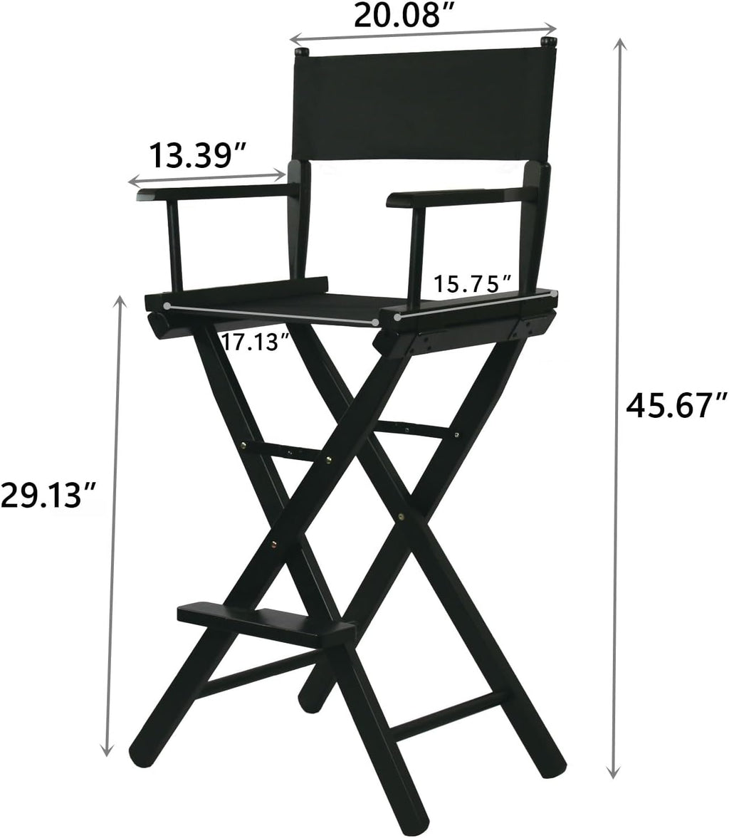 Tall Directors Chair Foldable 46'', Makeup Chair Black for Makeup Artist, 250lbs Capacity Solid Hardwood,Black