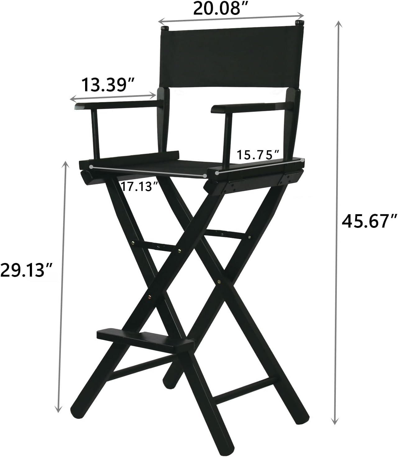 Tall Directors Chair Foldable 46'', Makeup Chair Black for Makeup Artist, 250lbs Capacity Solid Hardwood,Black
