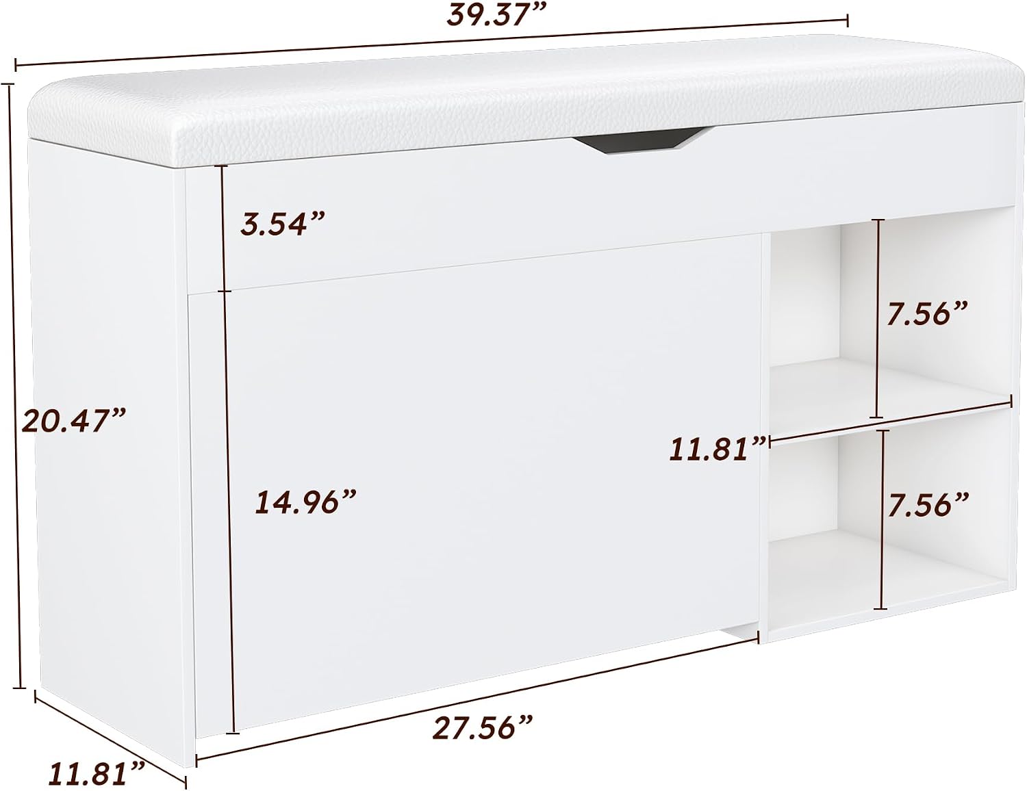 White Shoe Storage Bench, 3-Tier FlipUp Entryway Bench, 39.7 x 11.8X 20.47 Wooden Entry Way Shoe Cabinet, Hold up to 300 lb (A)