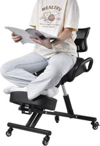 Ergonomic Kneeling Chair with Backrest & Lumbar Support, Adjustable Height Desk Chair with Wheels & Thick Cushion, Ideal for Office & Work from Home, Support Upright Sitting & Relieve Back Pain