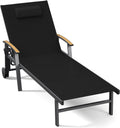 Outdoor Lounge Chair with Pillow, 5-Position Aluminum Chaise Lounge with Wheels & Armrests, 400 lbs Heavy Duty Patio Pool Chair for Backyard, Deck, Beach & Poolside (Black)