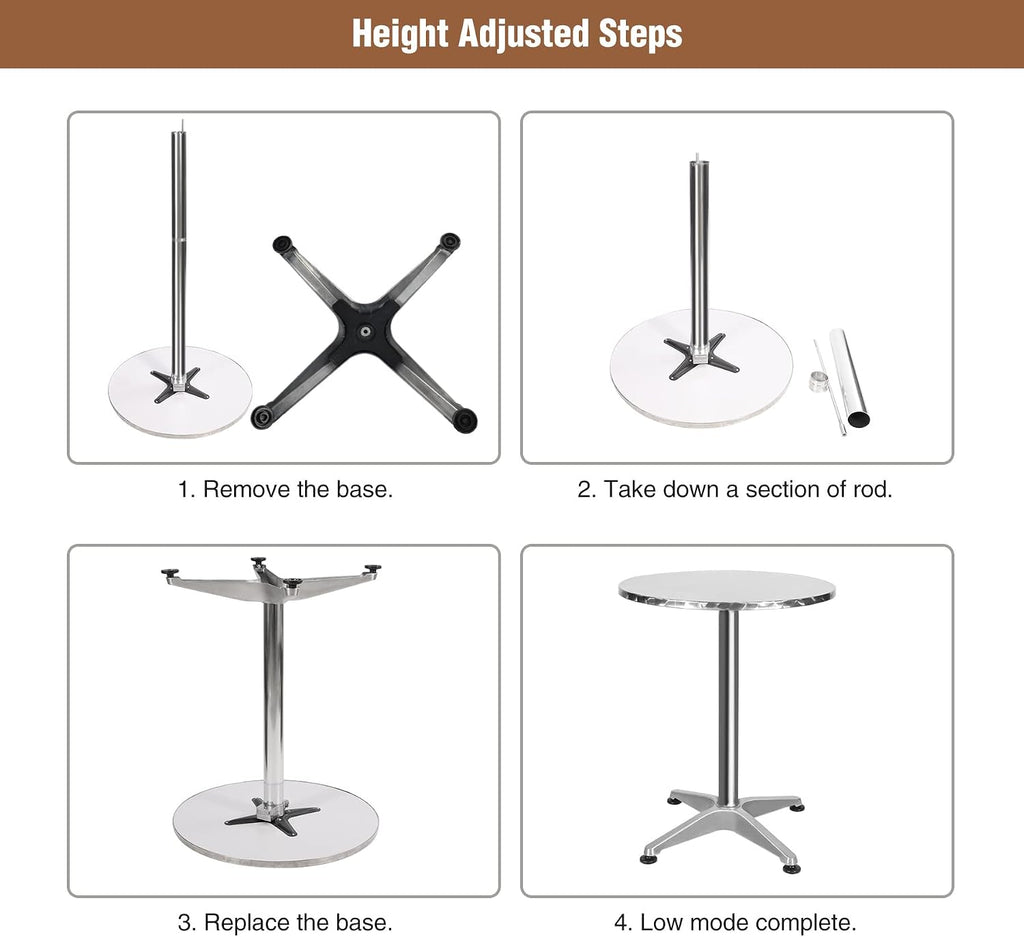 REDCAMP 24in Aluminum Folding Cocktail Table with Black Cover, Tall Round Bar Table Highboy Pub Table with Flip-Up Top for Parties Restaurant, 30" /45" Two Heights Adjustable