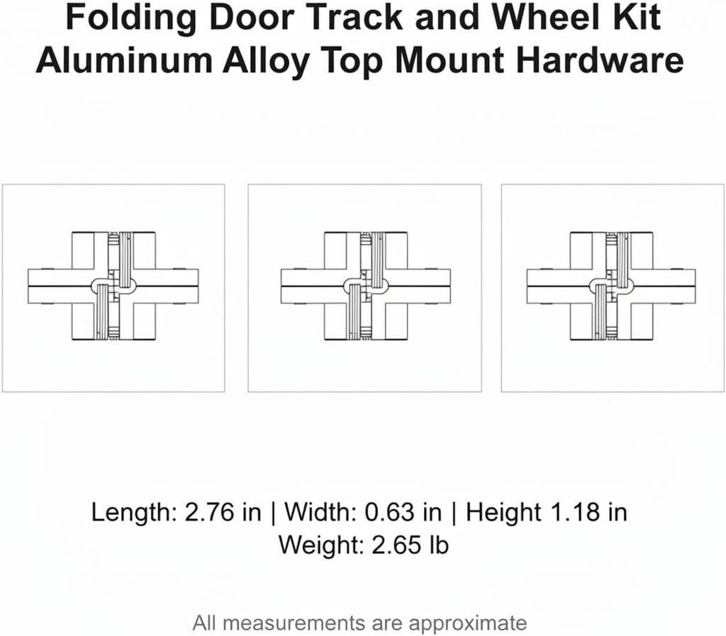 Aluminum Alloy Bi-Fold Door Track and Wheel Kit, Top Mount Hardware for Closet Doors & Room Dividers, Silver Finish Replacement Set