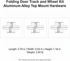Aluminum Alloy Bi-Fold Door Track and Wheel Kit, Top Mount Hardware for Closet Doors & Room Dividers, Silver Finish Replacement Set
