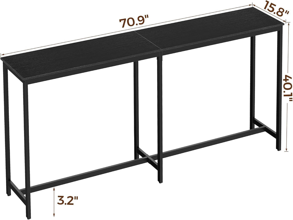 Homleke 71" L Narrow Long Kitchen Dining Bar Table, Counter Height High Pub Desk with Metal Frame for Small Spaces, Black