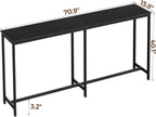 Homleke 71" L Narrow Long Kitchen Dining Bar Table, Counter Height High Pub Desk with Metal Frame for Small Spaces, Black