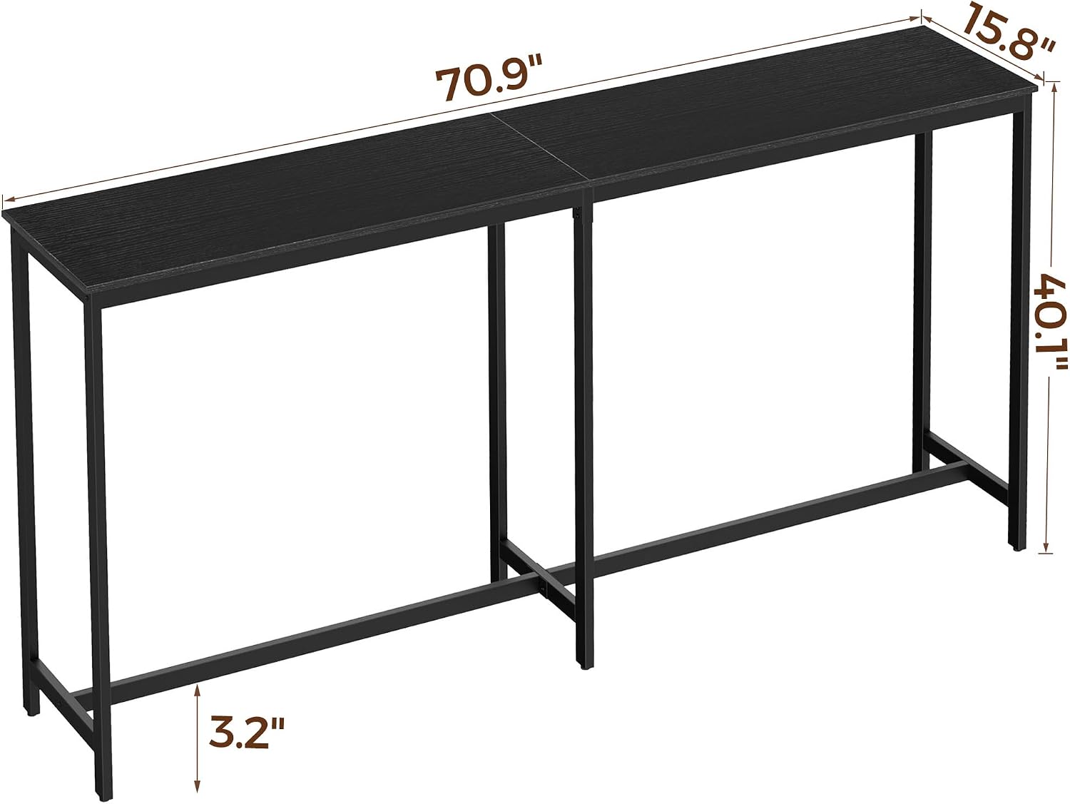 Homleke 71" L Narrow Long Kitchen Dining Bar Table, Counter Height High Pub Desk with Metal Frame for Small Spaces, Black