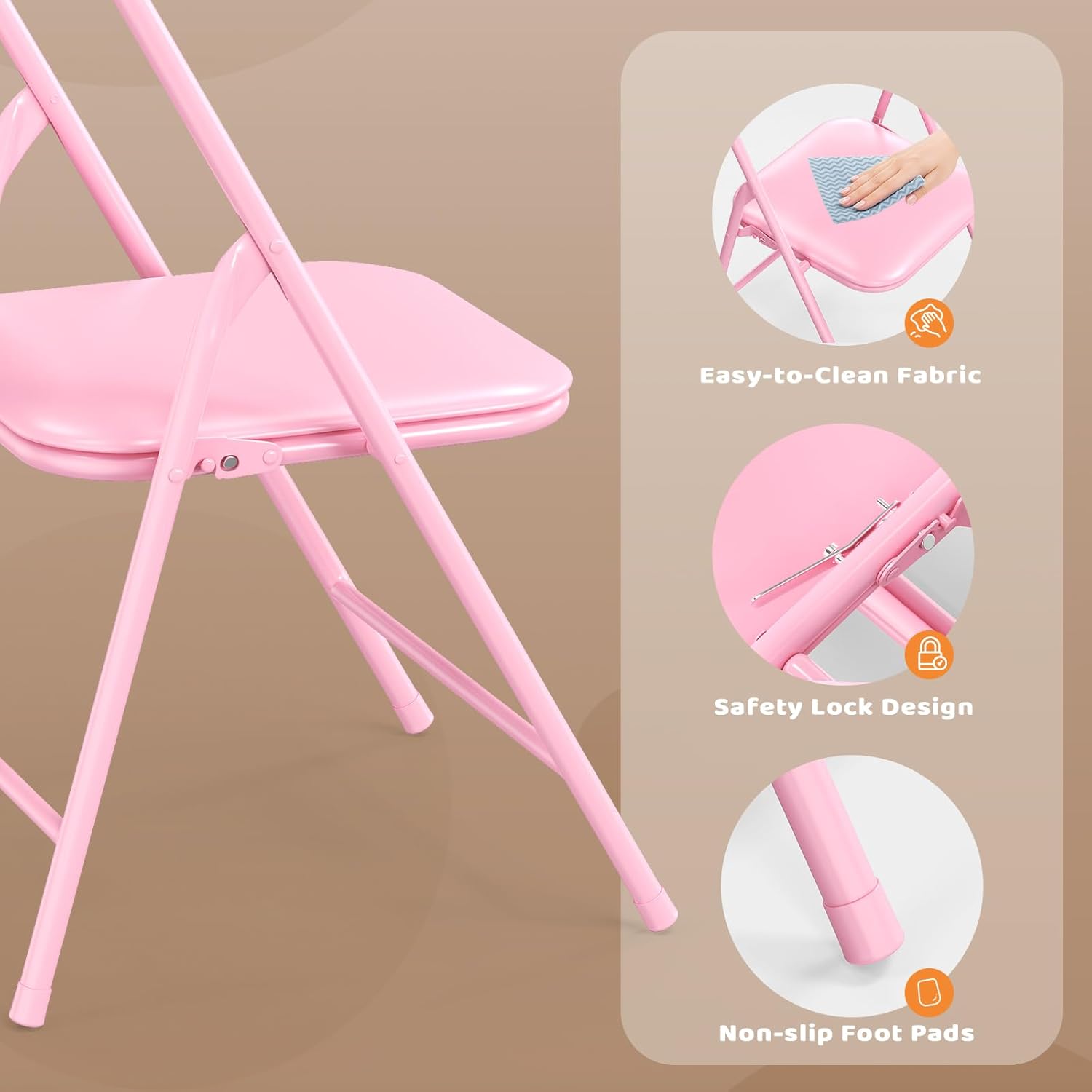 JOYMOR Kids Folding Table and Chairs Set, 3-Piece Metal Frame Activity Set with Easy-Fold Design for Playroom & Classroom (Pink)