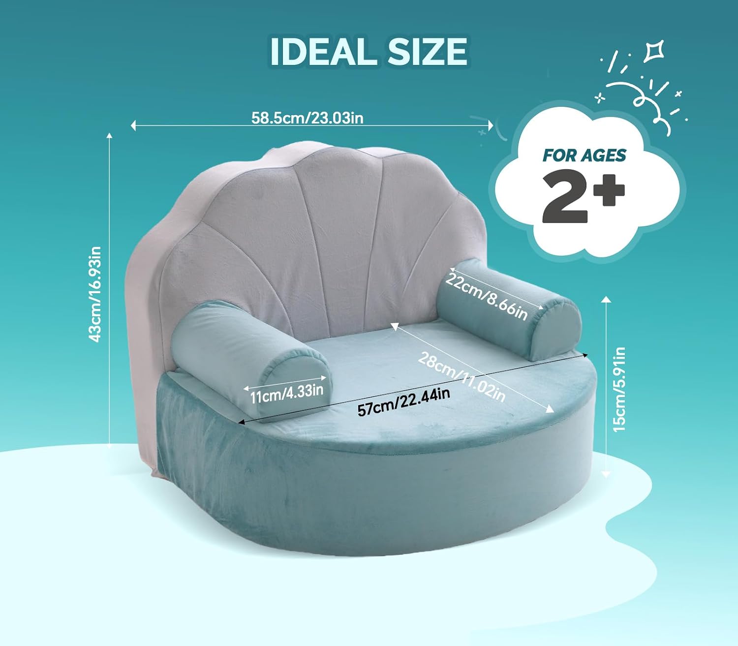 Snuggly Toddler Chair Soft Kids Sofa Cozy Kids Chairs Comfy for Toddlers 1-3, Plush Child Seat with Carry Handle Green Shell