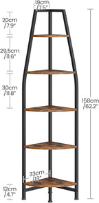 CHOEZON Corner Shelf with Lights, Corner Bookshelf with Metal Frame, 5-Tier Tall Ladder Shelf, Storage Rack for Home Office, Bedroom, Living Room, Rustic Brown and Black TCJ71DBF