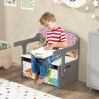 Byroce Kids Storage Bench with 2 Fabric Drawers, Multifunctional Toy Organizer Bench with T-Shaped Armrests, Convertible Activity Table and Chair Set for Playroom, Bedroom, and Nursery (Gray)